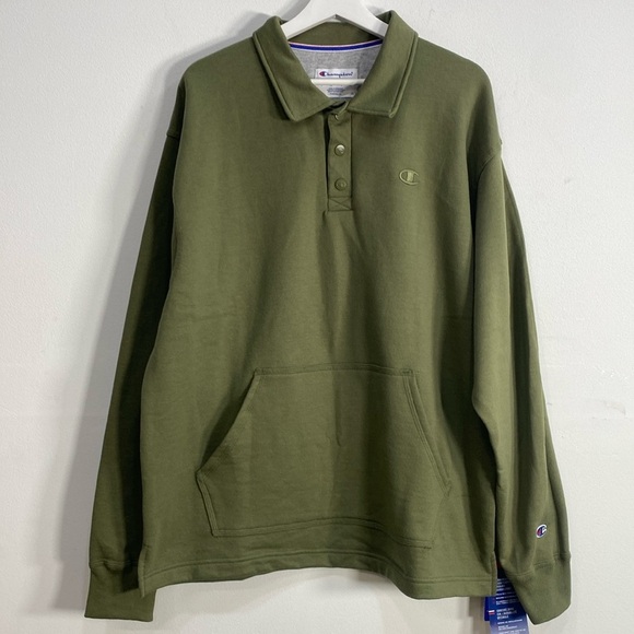 Champion Men's Rugby Collared Reverse Weave Sweatshirt Size Large Olive NWT - Picture 2 of 12